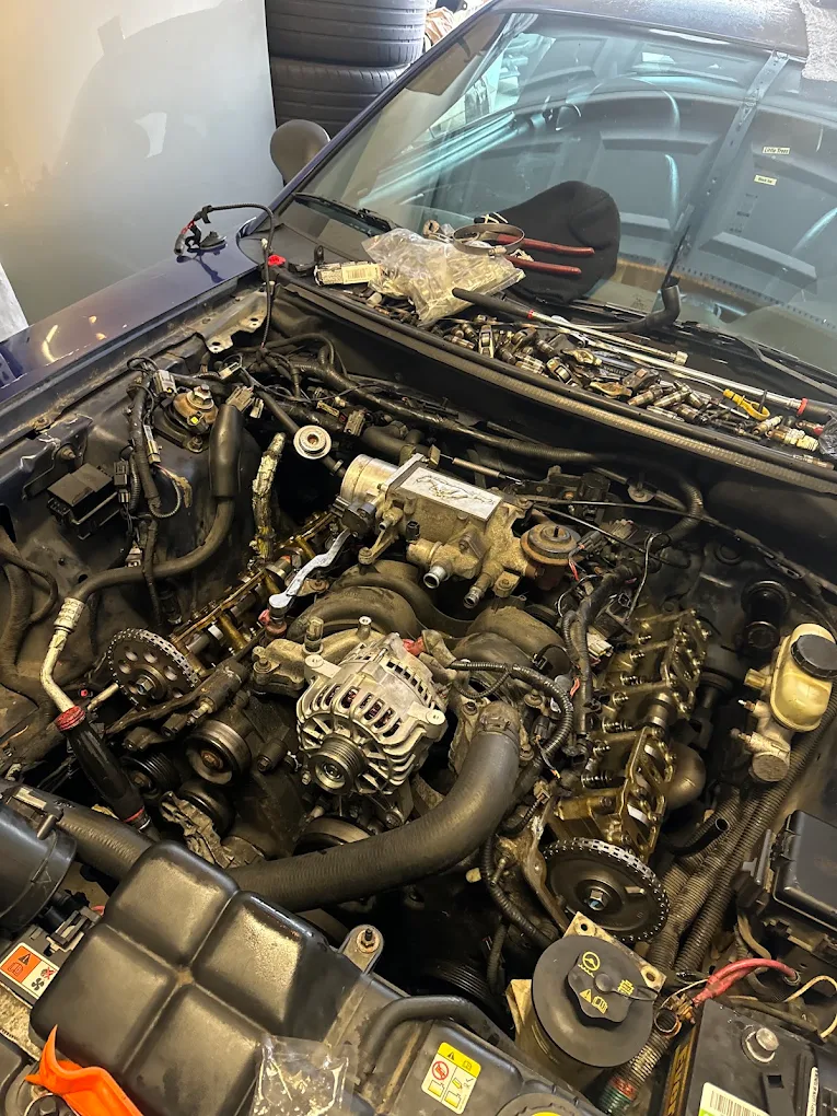 Mustang engine opened for timing system repair by Slone Automotive